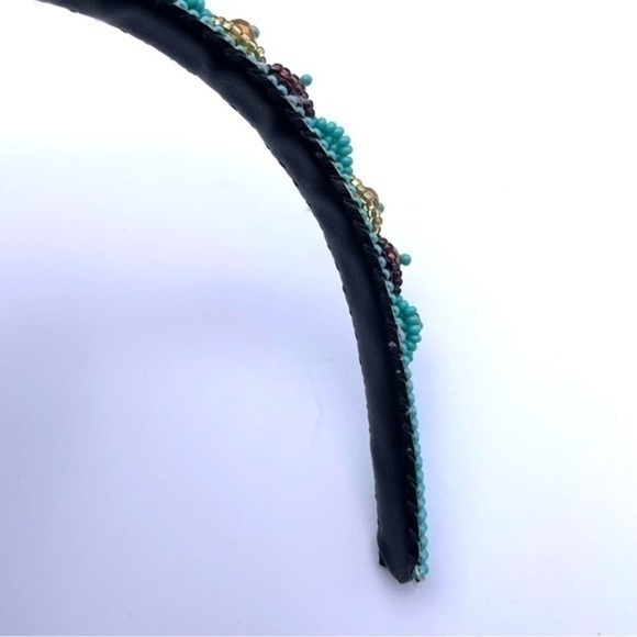 Beaded Headband Turquoise Blue Glass Beads Handmade In Guatemala - Picture 3 of 5